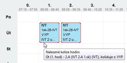 učitele Výpočetkáře Tomáše, zkratka: VYP) vidíte, že hodiny výpočetky (předmět: IVT) má tato osoba ve stejnou dobu ve výpočetkářských skupinách tříd 2.A i 2.B.