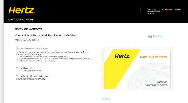 Hertz podrobný návod na registraci Krok 7. Registrace je hotová 1. Obdržíte potvrzovací e-mail. 2.