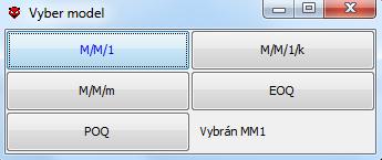 11 Popis programu Hned po spuštění programu se nám objeví okno Vyber model s nabídkou tří modelů hromadné obsluhy a dvou modelů z teorie zásob (obrázek 8). Toto okno ovládá třída Okno.