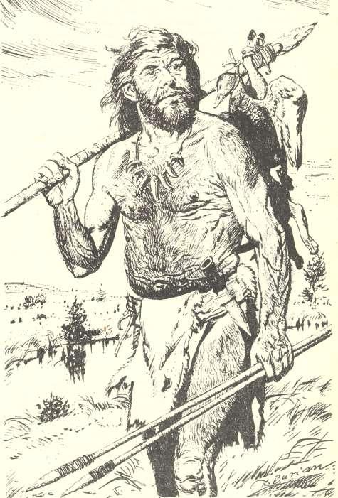 Obr. 40. Rekonstrukce raného moderního Homo sapiens sapiens (autor Z. Burian) (podle Mazák 1977).
