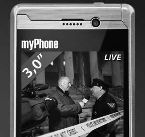 myphone 8855 Multimediální DualSIM telefon s dotykovým 3 displejem Snadný přístup na internet a k oblíbeným sociálním sítím Wi-Fi připojení Fotoaparát vpředu a vzadu Digitální i analogový TV tuner