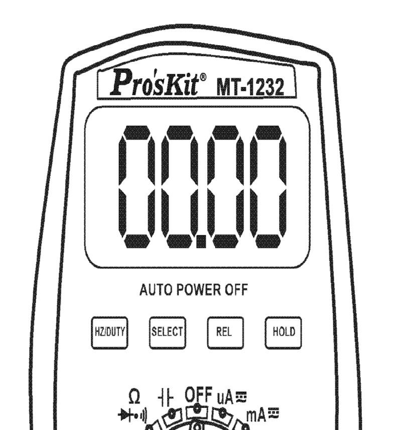 DIGITÁLNÍ MULTIMETR MT-1232 Všeobecně Tento měřící přístroj je vybaven LCD displejem o velikosti číslic 189mm a rozsahu 3 3/4 čísla. Toto umožňuje velmi přesný odečet a čtení výsledku.