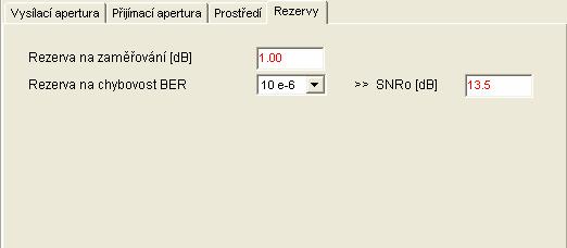 kde α atm je útlum atmosféry vlivem počasí, α part je útlum čisté atmosféry, α turb je útlum vlivem turbulencí v atmosféře, L VP je vzdálenost mezi hlavicemi spoje. Záložka Rezervy: Obr. 7.