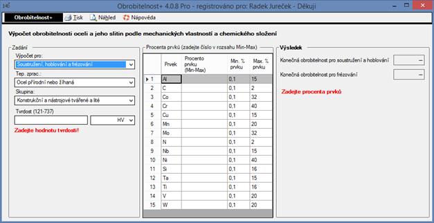 TPV výpčty 7.1.4 Uživatelská příručka Ppis frmuláře Obrbitelnst pr: sustružení, hblvání a frézvání / brušení Tep. zprac.