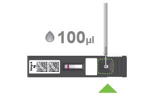 5. Analyzátor inkubuje vzorek 5 minut. 6. Následně analyzátor automaticky zobrazí výsledek testu na obrazovce. Režim Read only 1. Přeneste 100 µl vzorku do jamky na vzorek na testovací kazetce. 2.