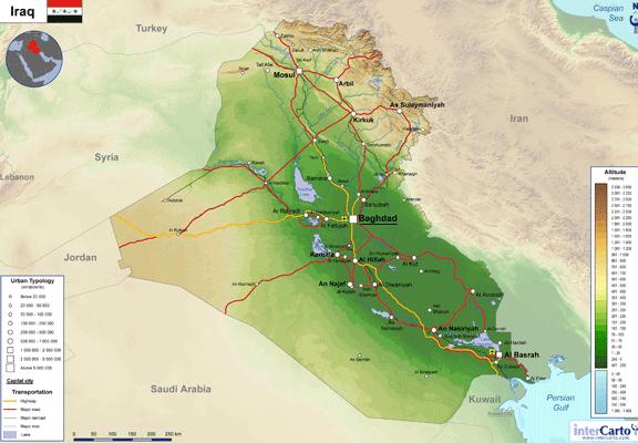 2: Geografická mapa Iráku Zdroj: http://www.intercarto.