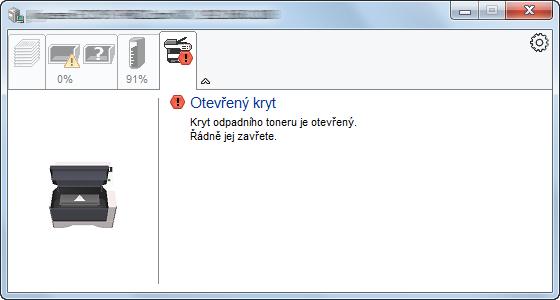 Záložka upozornění Pokud dojde k chybě, zobrazí se hlášení v podobě 3D obrázku a zprávy. Kontextové menu Status Monitor Kliknete-li na ikonu nastavení, zobrazí se následující nabídka.