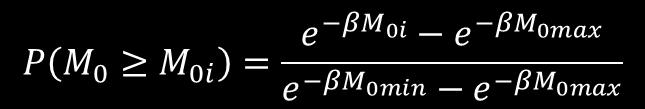 přičemž Momax je maximální velikost pohromy zastoupená v daném souboru, Momin je hranice homogenity dat, T je doba pozorování, ze které jsou data, t je časový interval, pro který je ohrožení