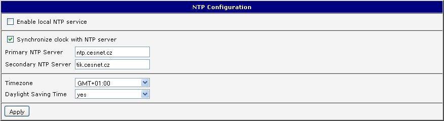 4.18.3 NTP Konfiguraci NTP klienta lze vyvolat volbou položky NTP v menu.
