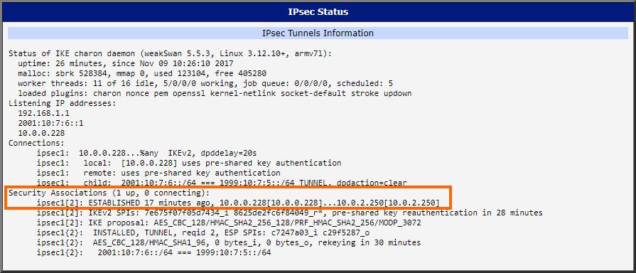 3.7 IPsec Status Informace o aktuálním stavu IPsec tunelu lze vyvolat volbou položky IPsec v sekci Status menu.