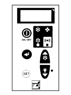 Pro správnou činnost jednotky je nezbytný minimální tlak vody 1 bar. 8 Elektrické ovládací prvky 8.1 Ovládací panel Kontrolní LED (ZELENÁ) ZAPNUTO : kompresor je v chodu, jednotka mrazí.