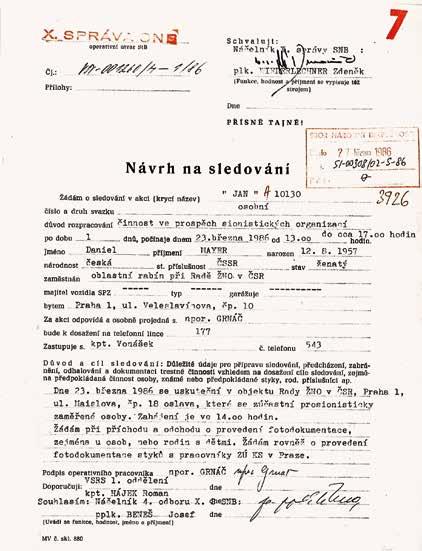 Návrh na sledování agenta Jana dokládá snahu zdokumentovat všechny účastníky akcí konaných v sídle Rady ŽNO v ČSR vzápětí podal žádost o uvolnění ze služebního poměru s pozoruhodným zdůvodněním, že v