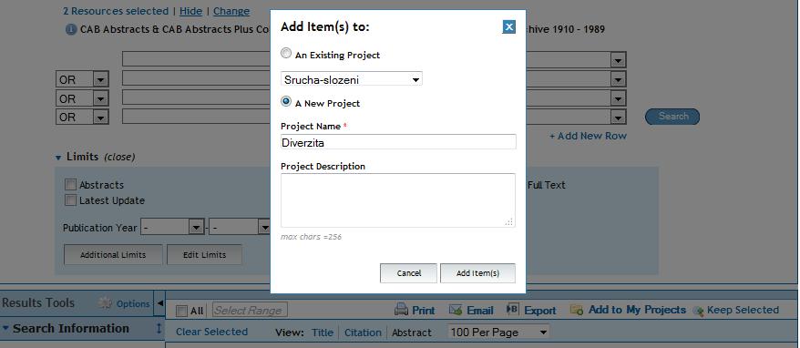 Další funkce Add to My Projects 1 2 3 1) "An Existing Project" - po rozkliknutí si můžeme zobrazit své dříve uložené "My Projects" (pokud