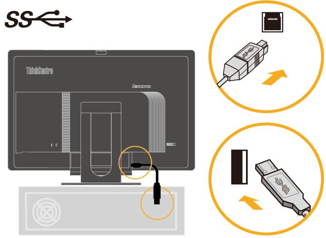 2. Použijte kabel USB B-na-typ-A (viz obrázek). Připojte konektor typu B tohoto kabelu ke konektoru USB 3.0 pro odesílání dat na monitoru.