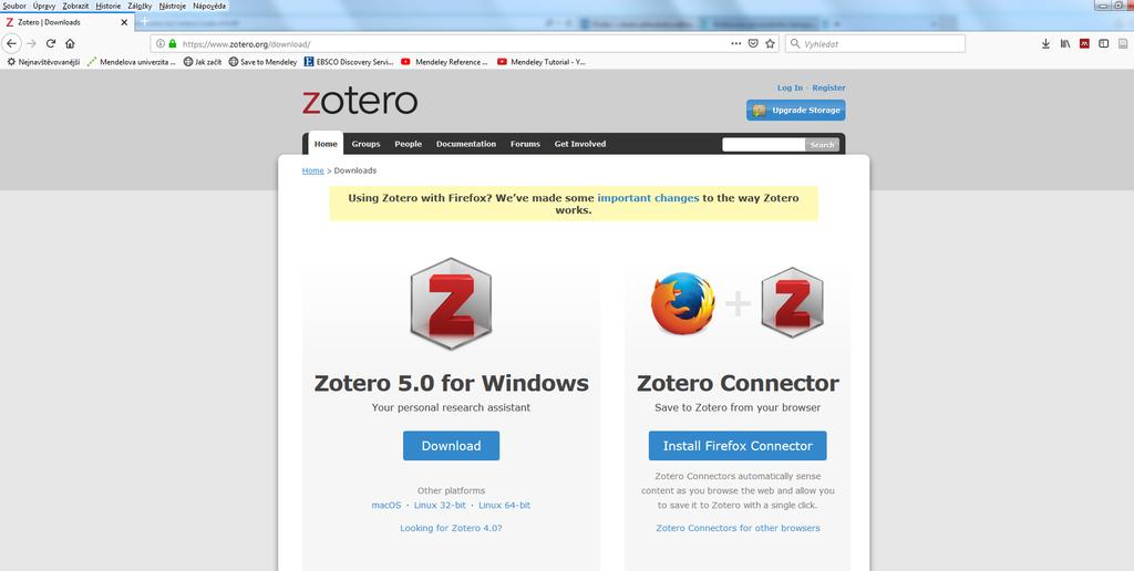 INSTALACE ZOTERA Poté, co se nám Zotero nainstalovalo, klikneme na Install Firefox