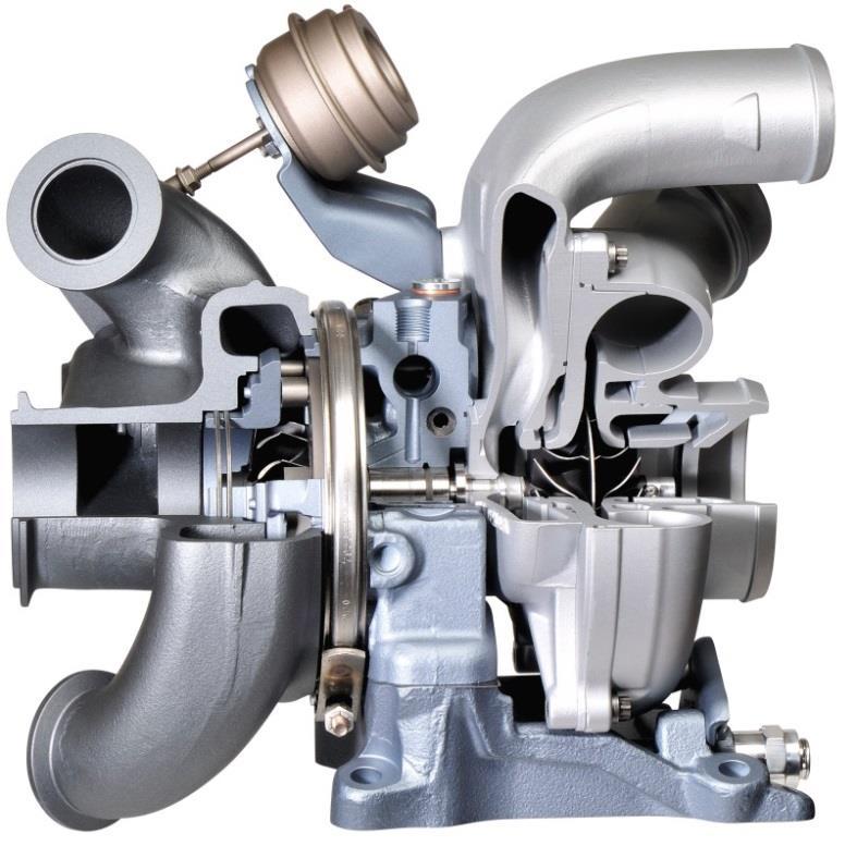 PŘEPLŇOVÁNÍ TURBODMYCHADLEM 2.6 HTT DUALBOOST Příkladem inovativní konstrukce celého turbodmychadla může být model DualBoost pro vznětové i zážehové motory od Honeywell Turbo Technologies (HTT).