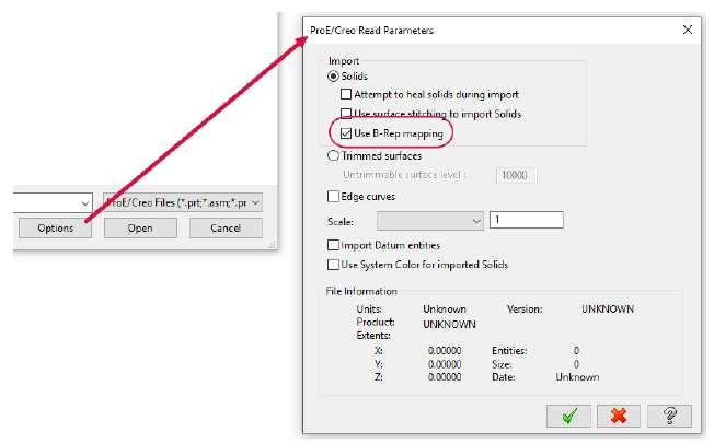Z důvodu komentářů uživatelů, nyní Mastercam poskytuje volbu pro použití importu podle verze Mastercam 2018, která používá data těles Boundary Representation (B-Rep).