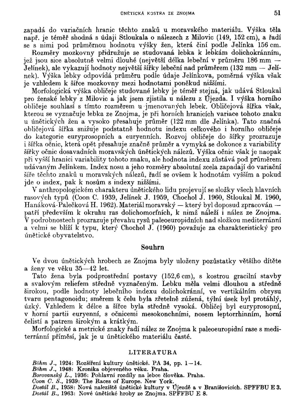 CNĚTICKA KOSTRA ZE ZNOJMA 51 zapadá do variačních hranic těchto znaků u moravského materiálu. Výška těla např.