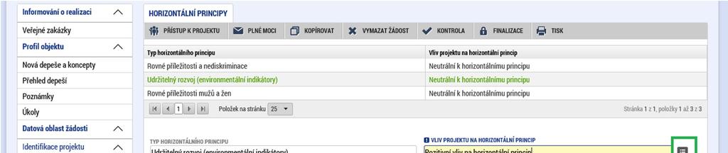 Horizontální principy V tomto formuláři se vyplní typ