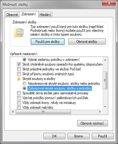 4. Nastavte položku Zobrazovat skryté soubory a složky. Knihovny, definiční soubory čar a šrafů atd. verze Windows Windows 10, 8.