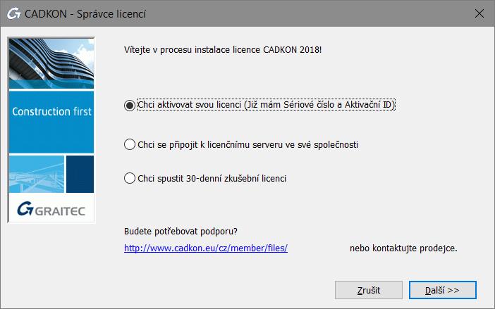 Aktivování licence online Před spuštěním Ujistěte se, že máte a Sériové číslo a Aktivační ID. Zkontrolujte připojení k internetu.