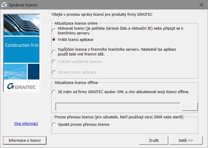 Vrácení licence offline Není-li počítač, ze kterého chcete odebrat licenci připojen k Internetu, můžete deaktivovat licenci CADKON+ pomocí offline procedury pomocí e-mailu.
