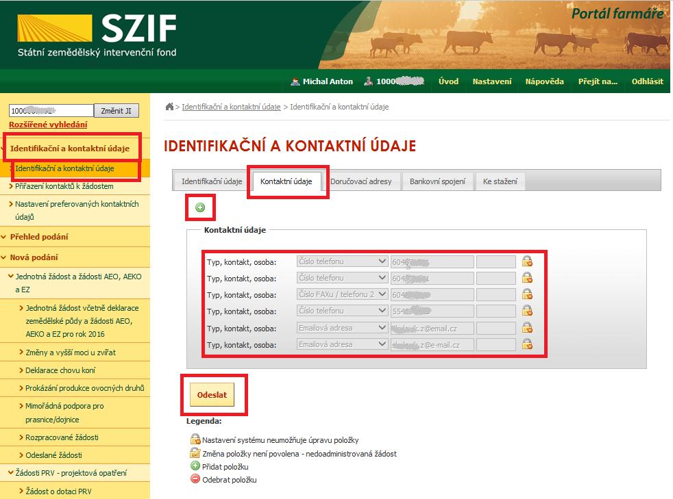PF změna kontaktních údajů