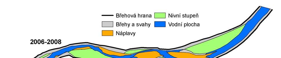 Destrukcí opevnění došlo k morfologickým změnám koryta, jež se odrážejí v členitých tvarech průtočných profilů.