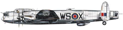 Lancaster Mk.II, DS604, s kódy 61. perutě. Letoun byl ztracen 11. dubna 1943, když sloužil u 115. perutě. Lancaster Mk.