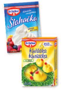 Na ozdobení připravíme šlehačku s mlékem podle návodu na obale. Pomocí cukrářského sáčku rozdělíme šlehačku do všech hnízd. 5. Povrch šlehačky posypeme travičkou a do středu hnízda posadíme kuřátko.