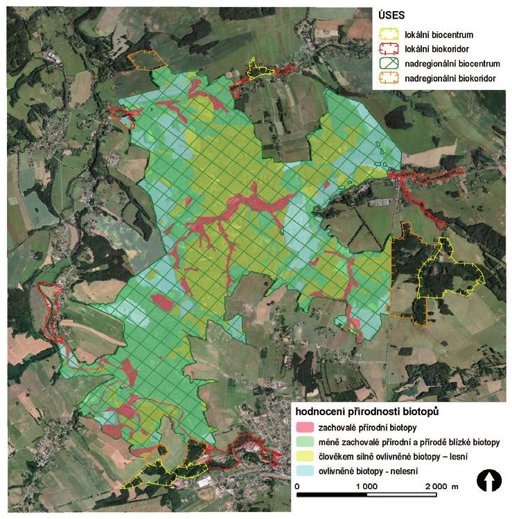 Nadregionální biocentrum NR BC 58 Poustecká obora s navazujícími skladebnými částmi ÚSES včetně hodnocení přítomnosti biotopů Zdroj dat: AOPK ČR (2009) vypracování podrobné textové dokumentace