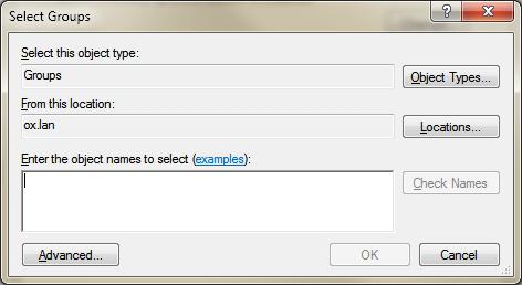 6. V dialogovém okně Výběr skupiny, vyberte Windows skupinu, kterou chcete importovat: V nabídce Zadejte jméno objektu pro výběr, zadejte jméno Windows skupiny a klikněte na OK.