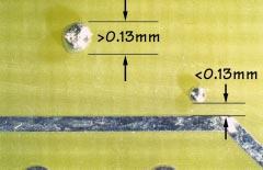 nebo překračují 0,13 mm [0,00512 in] v průměru. Více než pět kuliček/rozstřiků pájky (0,13 mm [0,00512 in] nebo méně) na 600 mm 2 [0,93 in 2 ]. Obr.