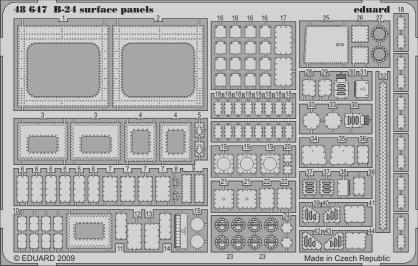 1/2 48 647 B-24 surface panels 1/48 scale detail set for MONOGRAM/REVELL kit sada detailù pro model 1/48 MONOGRAM/REVELL eduard 48 647 APPLY EXPRESS MASK AND PAINT BEFORE GLUING POUŽÍT EXPRESS MASK
