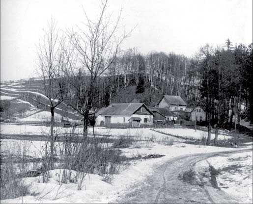 (archiv Městského muzea v P ibyslavi) Dolní město; vý ez z mapy panství od Josefa Zirnfusse; okolo roku 1800 (Moravský zemský archiv Brno) Pod Kalvárií, cesta k židovskému h bitovu; po roce 1920