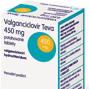 Název: Valganciclovir Teva 450 mg potahované tablety. Složení: Jedna tableta obsahuje valgancicloviri hydrochloridum 496,3 mg, což odpovídá valganciclovirum 450 mg. Přípravek obsahuje laktosu.