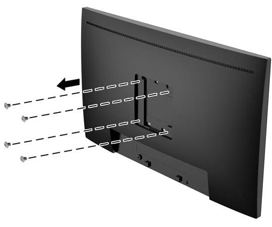 2. Odšroubujte čtyři šrouby z otvorů VESA umístěných na zadní stěně panelu monitoru. 3.