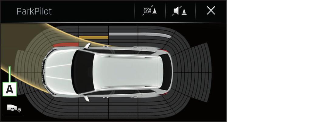 Parkovací asistenční systémy Pomoc při parkování Sledování okolí (Area View) Systém během manévrování upozorňuje zvukovými signály a barevnými značkami na displeji infotainmentu na překážky v