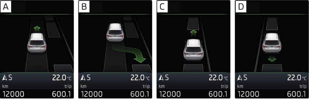 Parkovací asistent Parkovací asistent pomáhá při parkování do podélné nebo příčné parkovací mezery mezi vozidly a při vyjíždění z podélné parkovací mezery.