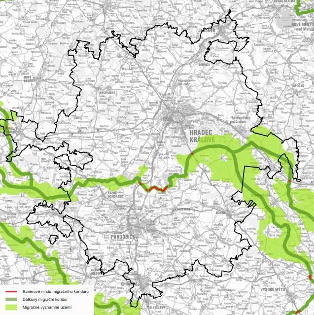 území byla označena silnice I/35 mezi Hradcem Králové a Býští, dále nezalesněná oblast území obcí Dříteč a Němčice, teplovod procházející obcí Srch, silnice I/37 mezi Opatovicemi nad Labem a