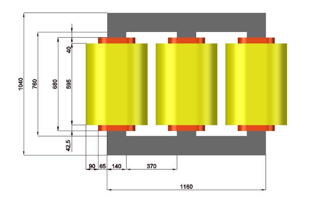 Obrázek 5.2: Model 250 kva s rozděleným vinutím vysokého a nízkého napětí Obrázek 5.