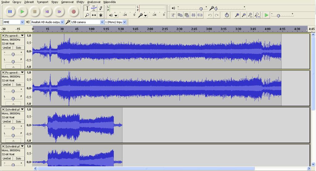 Použité nahrávací parametry: Vzorkovací kmitočet - 96kHz Hloubka 3.1.