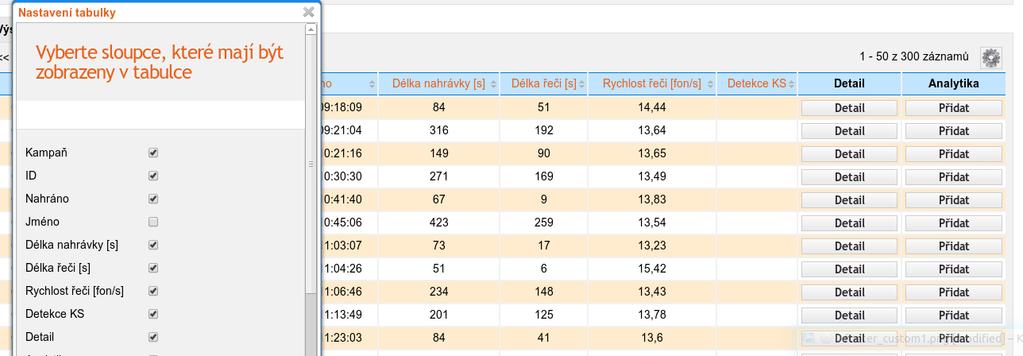 Obrázek 7.7: Implementace modálního okna s vlastnostmi viditelnosti sloupců zjednodušit.