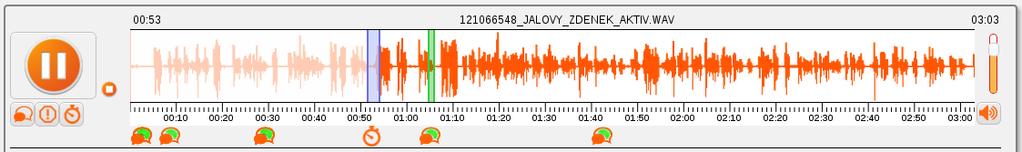 Obrázek 7.15: Vizualizace časové osy pomocí Canvas Implementovaná časová osa má stejnou šířku jako obrázek waveform a to znamená, že proces přehrávání a časová osa jsou zcela synchronizovány.