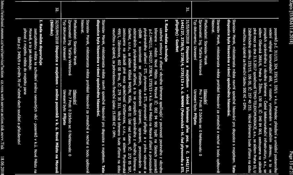 České Zápis [55/Rrvl/I1.6.2018] Page 15 of2l pozemků p.č. 311/13, 324, 335/13, 335/1 v k.ú.