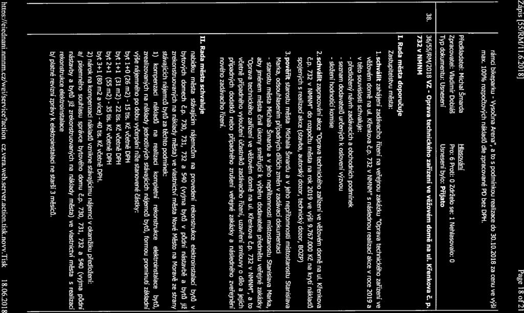 - seznam httns://eiednani.nmnm.cz/wgi/service?action=cz.vera.web.server.action.tisk.novv.tisk 18.06.2018 Zápis [551RM/11.6.2018J Page 18 of2l rámci bikeparku - Vysočina Arena, a to s podmínkou realizace do 30.