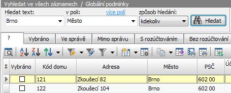 Výběr a rozsah zobrazených dat Každý pohled zobrazuje seznam vybraných záznamů podle výběru uživatele 1/ Hledání v rámci všech existující záznamů V sekci "Vyhledat ve všech záznamech" stačí zadat