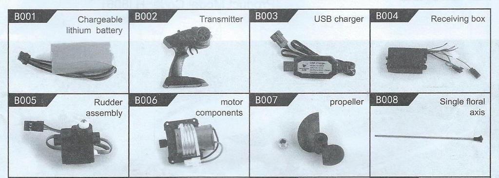 Seznam dílů rc-modelu Chargable lithium battery- nabíjecí líthiová baterie Transmitter-dálkové ovládání USB charger- USB nabíječka