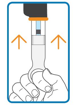 Neodstraňujte kryt jehly. Pokud je lék v pořádku, objeví se nápis Lék akceptován. Po krátké chvíli si zařízení ava automaticky vtáhne náplň s lékem dovnitř.