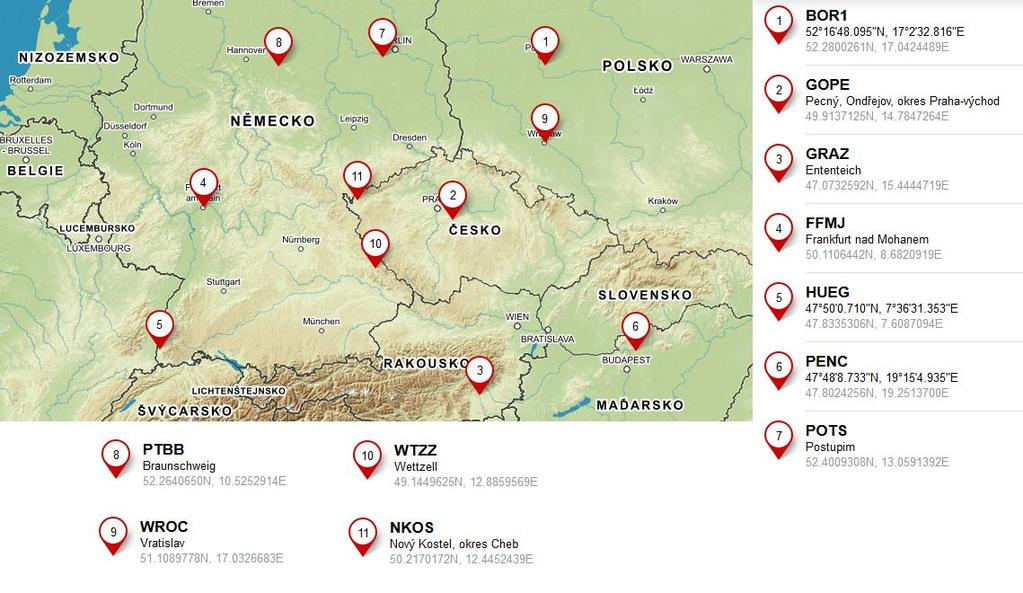 5. GAMIT/GLOBK Tabulka 13: Seznam stanic pro výpočet stanice NKOS označení IGS BOR1 GOPE GRAZ FFMJ HUEG PENC POTS PTBB WROC WTZZ název stanice Borowiec Pecny, Ondrejov Graz-Lustbuehel